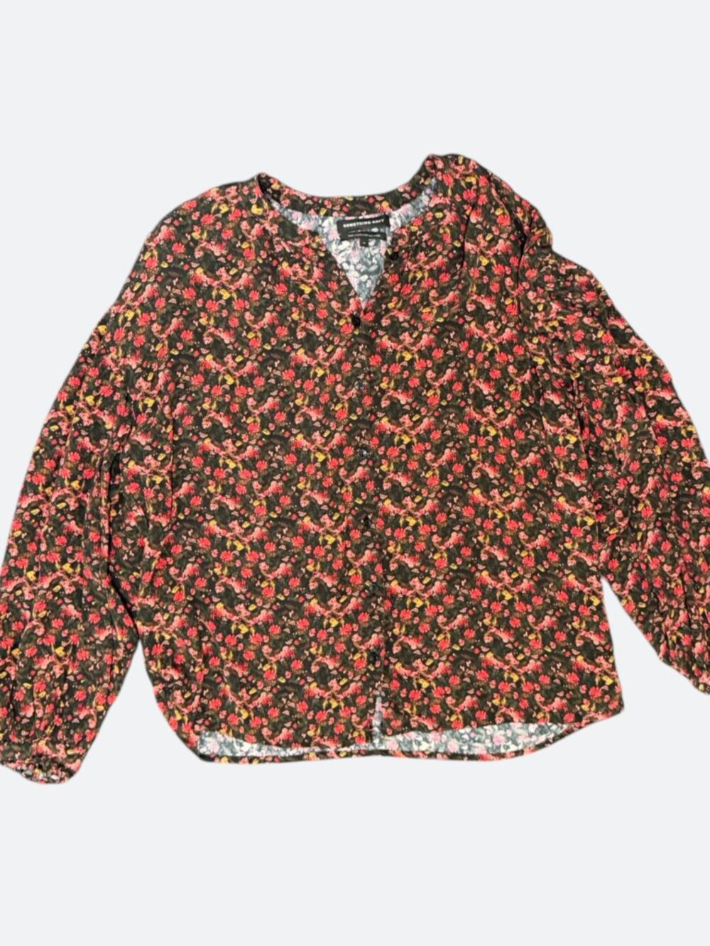 Women's Something Navy Floral Blouse, Size XL, Black and Red